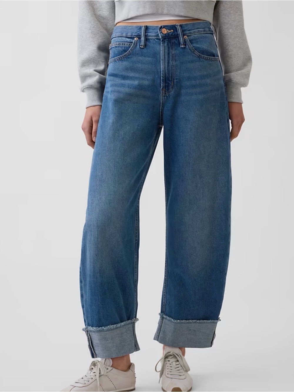 GAP Barrel Leg High Rise Jeans Cuffed Medium Wash Blue Denim Size 4